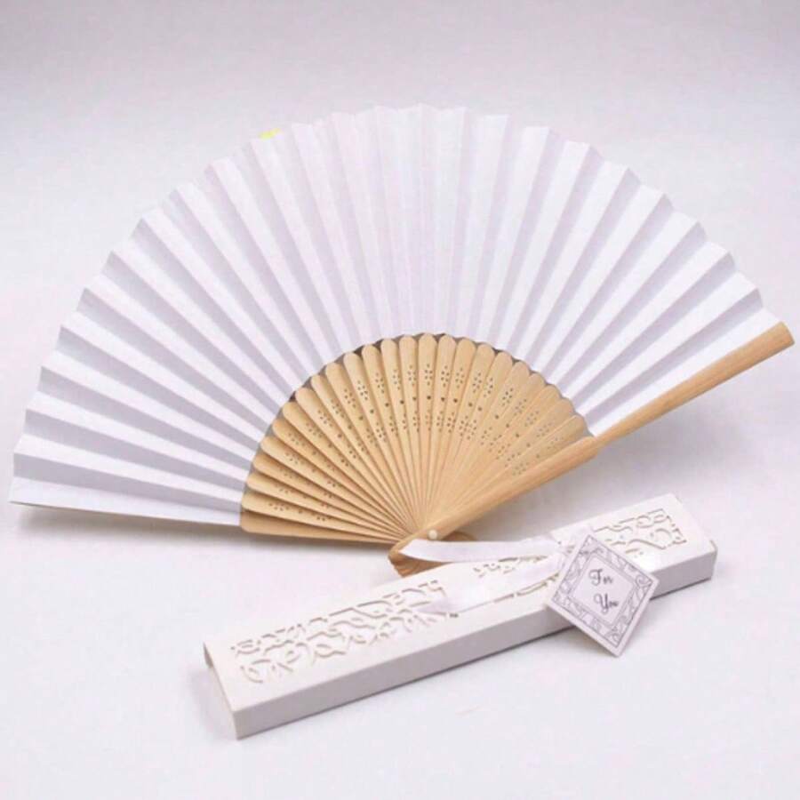 1 件简约优雅素色折扇，适合节日场合 - 白色 - 查看 1