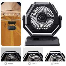 Camping Fan With LED Lantern USB Rechargeable Battery Powered Tent Fan Portable - Black - View 3