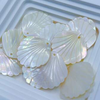 Paquete de 10 colgantes de concha de abulón natural, suministros de fabricación de joyas con forma de abanico, accesorios de artesanía de material de conchas