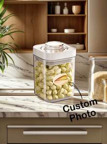 1pc Customized Airtight Sealed Storage Canister With Customized Pattern, Kitchen Food Moisture-Proof Container For Nuts, Grains And Snacks, Food Identification Canister, Holiday Gift