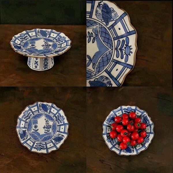 1 pezzo Piatto alto in ceramica per frutta, insalata, gelato, dipinto a mano con motivi floreali, per dolci, aperitivi, feste, salotto, cucina, ufficio, campeggio, perfetto per pranzo o decorazione domestica, vassoio per tè pomeridiano, caffetteria, angolo caffè, raduni in cortile, regali per matrimonio e vacanze, vassoio per dessert, vassoio portaoggetti, Pasqua, Ognissanti, Natale, ritorno a scuola, regali