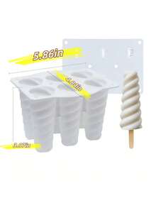 1 件 6 腔螺旋 3D 冰棍模具，硅胶自制冰淇淋/冰棍机模具带盖 - 彩色 - 查看 3