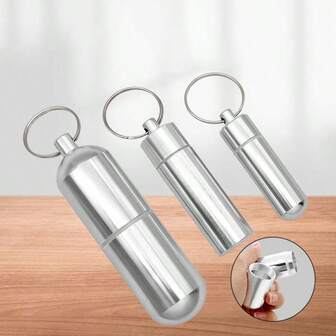 1 st Bärbar aluminiumlegering miniförseglad medicinflaska Nyckelring Kanister Kompakt förvaringskapsel
