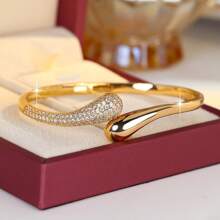 1 pieza Brazalete de cobre clásico con circonita cúbica incrustada, joyería versátil, regalo para el Día de la Madre