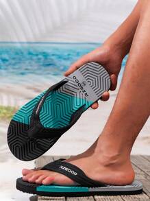 Woven Plaid Color Block EVA(Ethylene-Vinyl Acetate Copolymer) Fashion Color Block Herringbone Flip-Flops, Anti-Slip Outdoor Beach Sandals, Casual Thong Slippers For Men