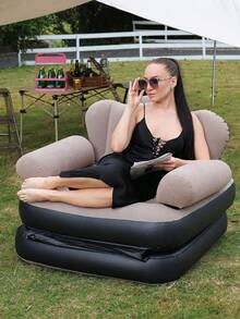 1 Pieza Sofá inflable para adultos de estilo perezoso para exteriores, sofá multifuncional 5 en 1, cama inflable, silla de salón plegable y conveniente (Caqui) - Multicolor - Ver 4