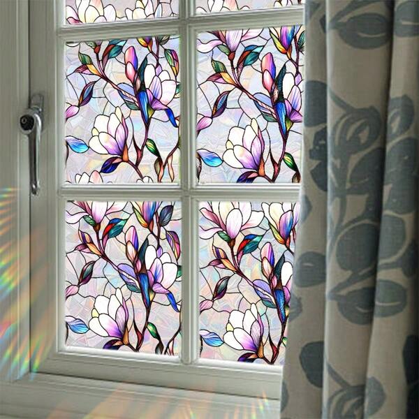 1pc Colorful Glass Sticker, Floral, Birds & Leaf Pattern, PVC Static Cling Privacy Window Film Decor For Bedroom, Living Room, Kitchen, Removable Room Decor Home Decor Living Room Decor Curtains