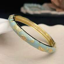 1 pieza Pulsera bohemia nueva y elegante estilo con esmalte champlevé chapado en oro y patrón floral, adecuada como joyería para mujeres y niñas