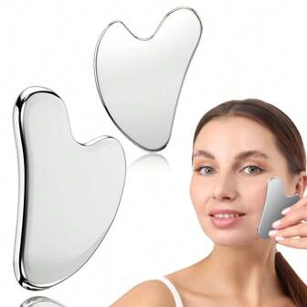 1 件装不锈钢刮痧板按摩器适用于脸部颈部身体刮痧按摩工具面部皮肤护理刮痧板面部按摩器