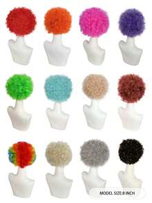 Peluca afro corta y esponjosa con flequillo, peluca de estilo hippie disco rizado sintético unisex para Halloween, Navidad, bar, club, fiesta rave, decoración, fotografía, accesorios de actuación en el escenario, opción ideal para regalos de cumpleaños, múltiples opciones de color, aspecto natural, fácil de usar