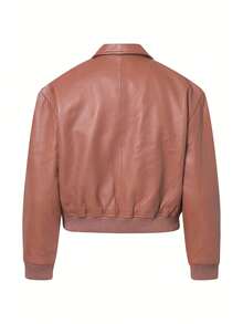Bolongaro Trevor Real Leather Cropped Bomber Jacket - Brown - View 7