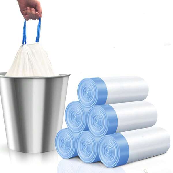 Trash Bags Drawstring 1 Volume13 Count White Small Garbage Bags Unscented For Bathroom, 15 Liter Thick Plastic Wastebasket Liners For Toilet Home Office