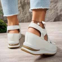 1 Pair Women'S Casual Fashion Platform Sandals, Hook And Loop Closure, Soft Sole Anti-Slip, Hidden Wedge Heels