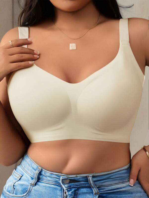 1pc Women Plus Size Seamless Comfortable Wireless Breathable Bra, Invisible Bra