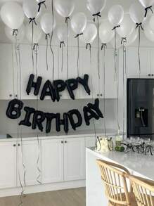 44/57pcs Minimalist Black & White Balloon Set | 20pcs Black Bowknot + Happy Birthday Banner | Latex Ribbon Set For Adult Party/Anniversary, Style Birthday Party Decorations, Party Supplies (White & Pink Available)