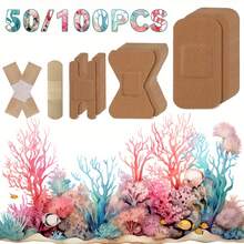 1 Bộ/50 Miếng băng cứu thương khẩn cấp với 4 hình dạng khác nhau, Băng vải đàn hồi thoáng khí, Vật dụng thiết yếu cho gia đình, du lịch, cắm trại, dã ngoại, leo núi và thám hiểm, Miếng băng cứu thương cho hoạt động ngoài trời, thể thao, du lịch, gia đình, văn phòng, trường học - Nhiều màu - Xem 1