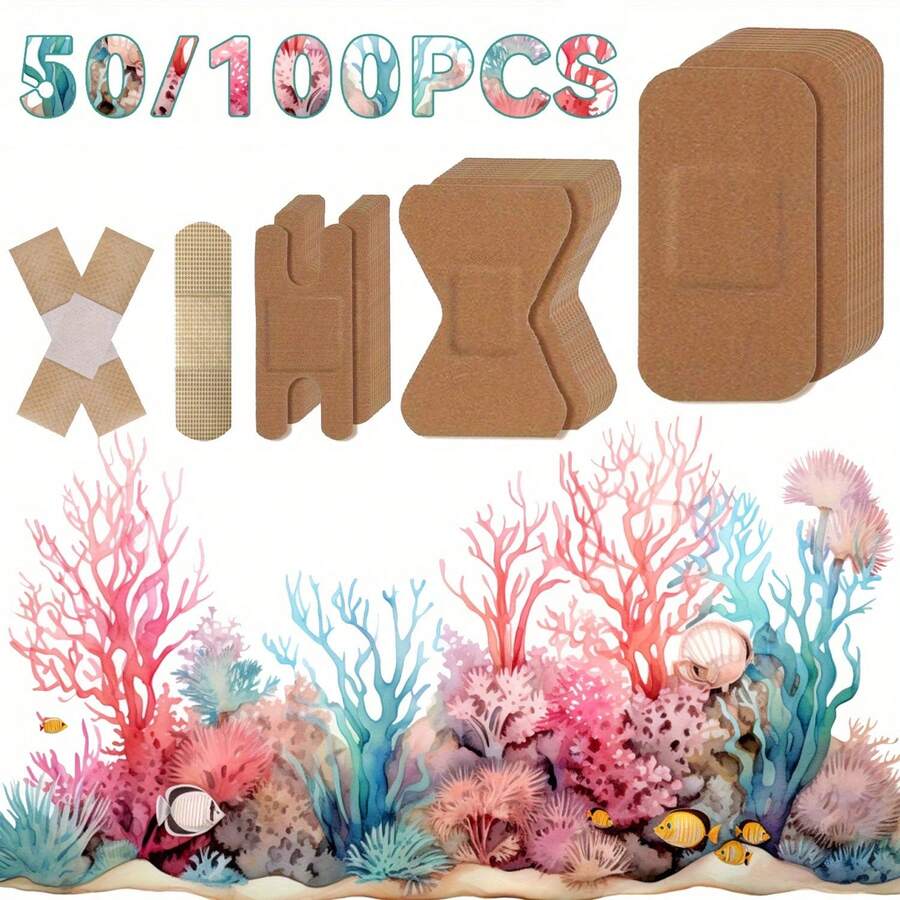 1 Bộ/50 Miếng băng cứu thương khẩn cấp với 4 hình dạng khác nhau, Băng vải đàn hồi thoáng khí, Vật dụng thiết yếu cho gia đình, du lịch, cắm trại, dã ngoại, leo núi và thám hiểm, Miếng băng cứu thương cho hoạt động ngoài trời, thể thao, du lịch, gia đình, văn phòng, trường học - Nhiều màu - Xem 1