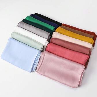 1 件天然皱纹纯色头巾，缎面简约实用经典百搭围巾