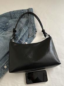 Bolsa de ombro estilo hobo, minimalista e luxuosa, de cor sólida, com nó, bolsa de ombro minimalista, em formato de crescente, versátil para uso diário feminino na primavera e no verão