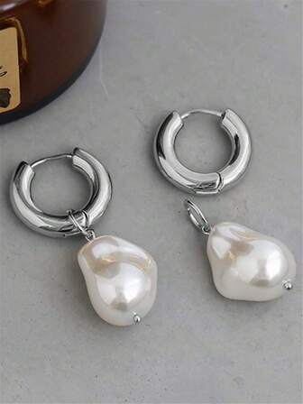 أقراط قلادة اللؤلؤ الصناعي على شكل هلال منحني، إكسسوارات حلقة دائرية