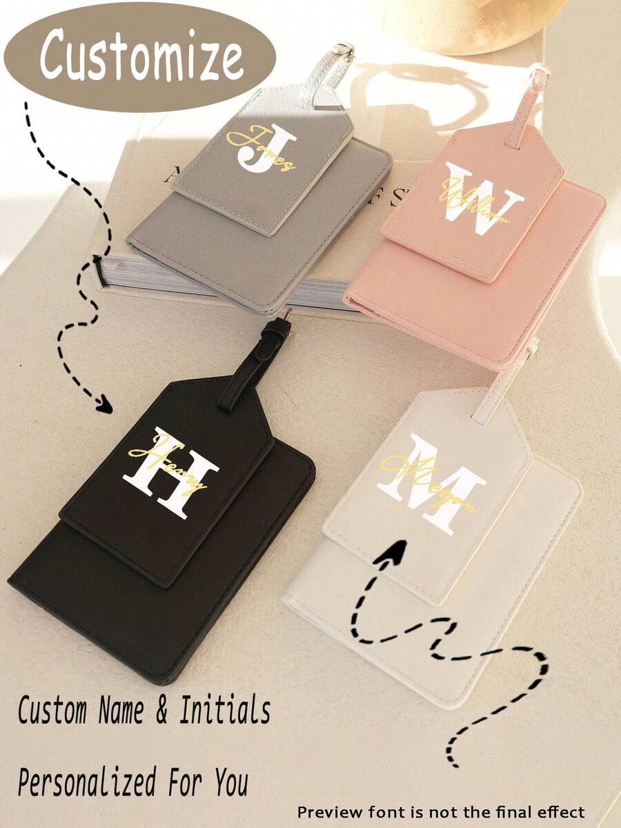2Pcs/Set Personalized Passport Holder And Luggage Tag Set – Custom Travel Accessories With Initial And Name Custom Passport Holder, Luggage Tag Set, Travel Wallet Gift, Personalized Travel Set, Custom Initial Name, Couple Travel Gifts, Leather Travel Case, Monogram Passport Cover, Unique Travel Accessories – Gift For Women, Men, Couples, Travelers - Multicolor - View 1