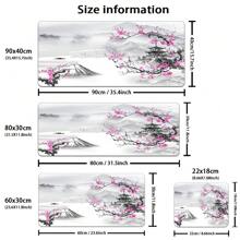 Cherry Blossom Watercolor Gaming Temple Mouse Pad - XL Extended Desk Mat With Non-Slip Rubber Base, Polyester, Rectangular, Ideal For Office And Home Use