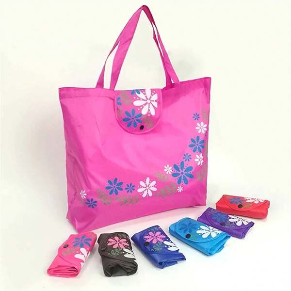 1 pezzo, Borsa da Spesa Pieghevole Riutilizzabile, Borsa Shopper Stampa Floreale, Borsa della Spesa in Tessuto Oxford, Borsa a Spalla per Donna
