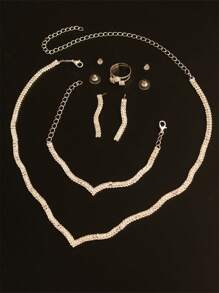 4pcs Silver-Plated Jewelry Set With Rhinestones, Elegant & Fashionable