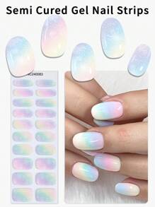20 pièces Bandes d'ongles en gel semi-cuites colorées, enveloppements de gel adhésifs violets tourbillonnants printemps et été, qualité salon, faciles à appliquer et à retirer, convenant pour une utilisation quotidienne DIY des femmes. Fournitures pour nail art, autocollants pour nail art.