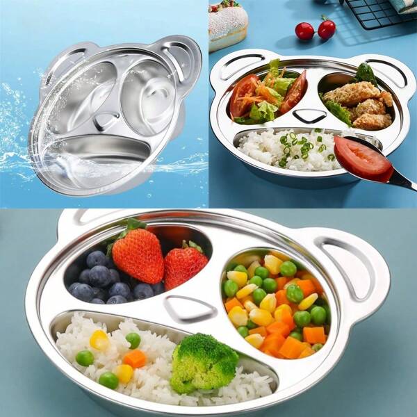 1pc 304 Stainless Steel Panda Dinner Plate, Barbecue Plate Divided Meal Plate For Picnic, Kitchen Supplies