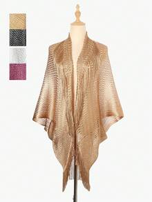 1 pieza Cárdigan tipo alas de murciélago delgado, con decoración de flecos calados, protección solar talla grande para cubrir vestidos de verano - Multicolor - Ver 1