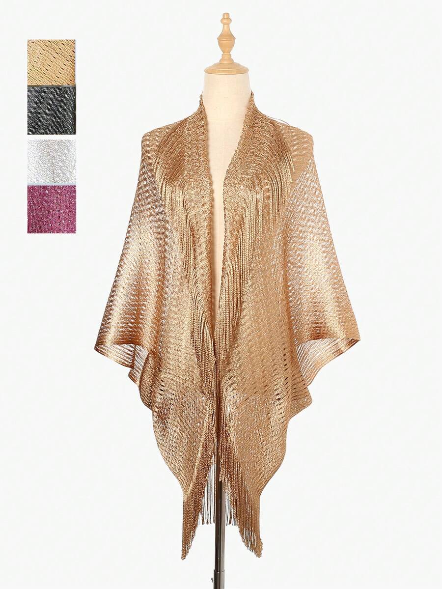 1 pieza Cárdigan tipo alas de murciélago delgado, con decoración de flecos calados, protección solar talla grande para cubrir vestidos de verano - Multicolor - Ver 1