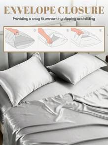 3/4pcs Satin Fitted Sheet Set, Bedding Set, Bed Sheets, Solid Color Bed Sheet Set, Mattress Cover Set, Skin-Friendly Bed Cover Set,  Smooth, Soft And Comfortable Bedding For Bedroom, Mattress Protector For Bedroom, Halloween Gift, 1pc Flat Sheet, 1pc Fitted Sheet With 1/2pcs Pillowcase, Deep Pocket, For Single, Twin, Full, Queen And King Bed Sizes, Machine Washable