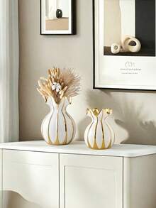 1 PIEZA Jarrón corto de cerámica con forma de vientre y boca ondulada, adecuado para arreglos florales de oficina, decoración de sala de estar, escritorio, estantería y entrada. Hermoso ornamento de jarrón, decoración de Halloween, decoración de otoño, decoración de habitación, jarrón de vidrio