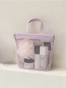 سلة الاستحمام المحمولة - حقيبة سلة استحمام مصنوعة من الشبك والشفاف، حقيبة غسيل، حقيبة أغراض التواليت، سلة، حقيبة قوية شفافة، حقيبة غسيل ، حقيبة مستحضرات التجميل، للسكن الجامعي، دورة المياه، الجيم، المخيم، حقائب استحمام سريعة الجفاف للنساء والرجال مع كابولا - متعدد الألوان - مشاهدة 11