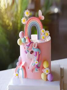 19/28 Piece Rainbow Horse Cake Decoration Top Rainbow Flowers Butterfly Birthday Party Cake Decoration Supplies