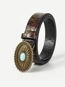 1 pièce Ceinture vintage minimaliste mode pour femme avec boucle turquoise, convient pour le port quotidien avec des jeans en été, l'école en automne, l'automne, Halloween