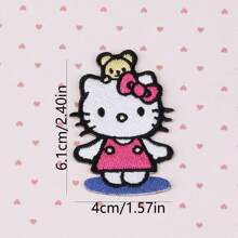 Sanrio 6 pezzi di toppe adesive con ricamo di gattini con fiocco, cartoni animati alla moda e versatili per vestiti