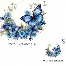 1/2/3pcs Vivid Blue Butterfly & Floral Heat Transfer Stickers - DIY Decoration For T-Shirts, Pillows, Jeans, Hoodies, Backpacks, Essential Fashion Items For Enthusiasts, Enhances Holiday Atmosphere