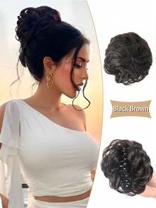 Pieza para el cabello con sujeción para moño desordenado, extensiones de cabello sintético ondulado y rizado para chongos, coletas y recogidos gruesos para mujeres - Multicolor - Ver 14