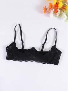 Áo ngực nửa cúp ren gợi cảm màu đen dành cho nữ, dây đeo vai có thể điều chỉnh tạo nên đồ lót thoải mái - màu đen - Xem 2