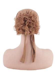 1 件蕾丝花时尚帽，适合日常佩戴 - 卡其蕾絲盤花帽 - 查看 2