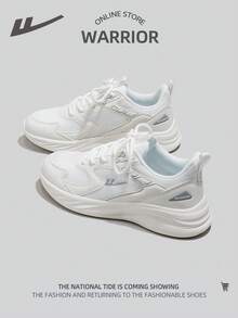 WARRIOR 1 par de zapatos deportivos para mujer de malla transpirable con cordones delanteros y suela blanda para uso en exteriores y correr, color blanco - Beis - Ver 3