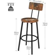 Bar Stools Set Of 2, Breakfast Bar Stools, Kitchen Stools With Backs And Footrest, High Bar Chairs For Dining Room, Party, Rustic Brown - 1 - View 3