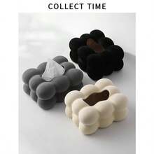 1pc桌面高端绒布陶瓷纸巾盒新款简约客厅餐桌陶瓷纸巾盒装饰摆件适用于浴室、客厅、卧室、柔软绒毛质感高档纸巾盒