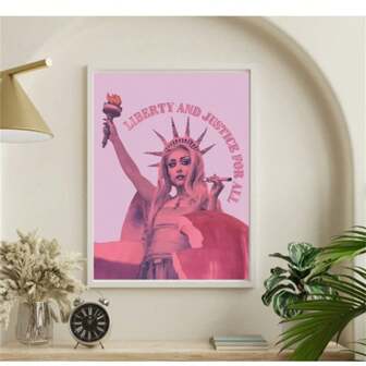 1 stuk wandkunst digitale download - Kunstwerk, Lady Liberty-ontwerp, "Vrijheid en rechtvaardigheid voor iedereen" | Midwest Princess | Sapphic Decor - Lente Zomervakantie Canvas Schilderij voor Woonliefhebbers - Kamerdecoratie Decor voor Thuiscadeaus, Woonkamer, Badkamer, Slaapkamer, Keuken (Zonder Lijst)