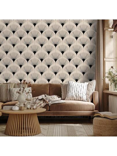Roll Classic Fan Shaped Vinyl Self Adhesive Wallpaper, PET Seamless Peelable Contact Paper, Waterproof Moisture Proof Wand Protective Film, Removable, Easy To Install, Durable, Kitchen, Dining Room, Bedroom, Living Furniture Renovation, Rental ation, Straight Edge Matching, 17.32x118.11/196.85/393.7 Inches view 7