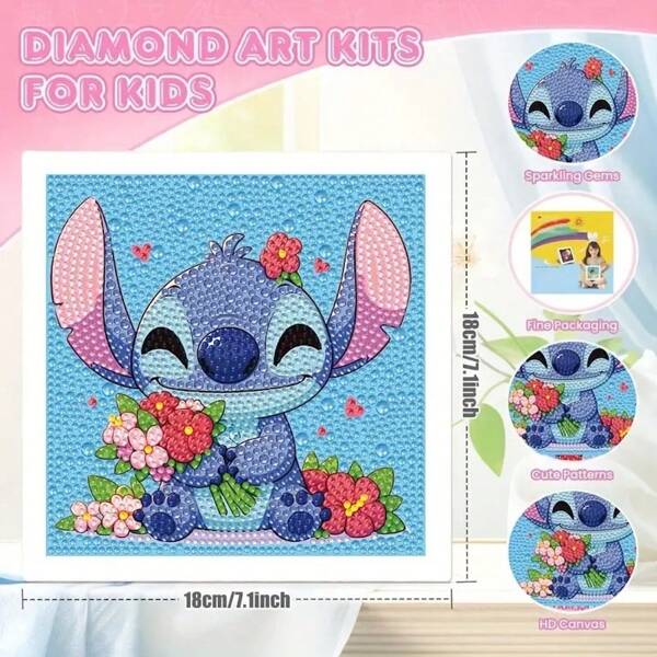 Disney Stitch Theme DIY Diamond Painting Kit, Full Drill Round Acrylic Crystals, Classic Style Home Decor, Best Gift Idea, Diamond Art,Back To School,School Supplies