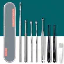Set de 6 piezas de Palillos de oído de acero inoxidable, 8 piezas de Herramientas para eliminar la cera de oído, Cucharilla de oído de espiral de doble extremo, Kit de limpieza de oídos
