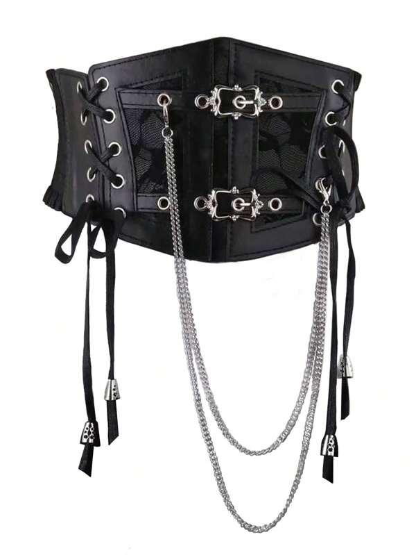 1 pieza Banda de cintura elástica de estilo punk oscura con estampado floral de piel de imitación, para uso diario, todo el año, corsé para mujer para vestido, entrenador de cintura y moldeado de la cintura para adelgazamiento y control del abdomen